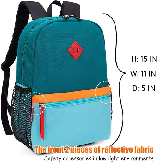 HawLander Little Kids Backpack for Boys Toddler School Bag Fits 3 to 6 years old, 15 inch, Blue Green