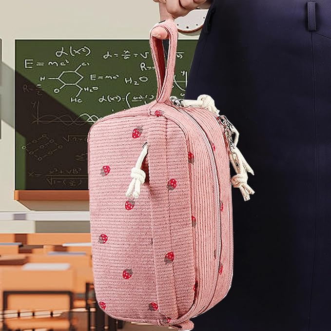 Bluboon Large Capacity Pencil Case Pen Pouch for School Supplies, Teens, Girls, Boys, Women & Men, Durable Multi-Purpose Organizer (Strawberry Pink2)