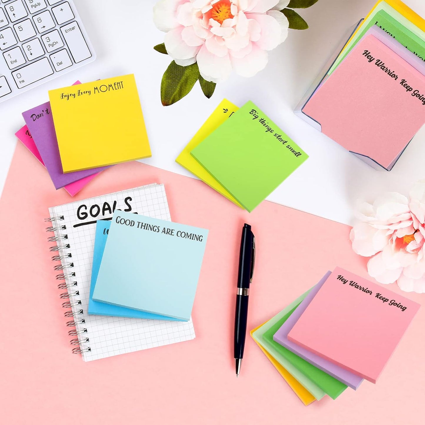 Zonon 12 Pieces Inspirational Sticky Notes 3 x 3 Inch Motivational Fun Notepads Positive Gifts for Teacher Nurse Coworkers Work Studying Supplies(Bright Style)