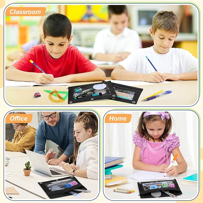 Shemira Pencil Pouch for 3 Ring Binder, 30 Pack Pencil Pouches Bulk, Binder Pencil Pouch with Smooth Zipper, Zipper Pencil Pouches, 3 Ring Binder Pencil Pouches, Clear Window Pencil Case,Black