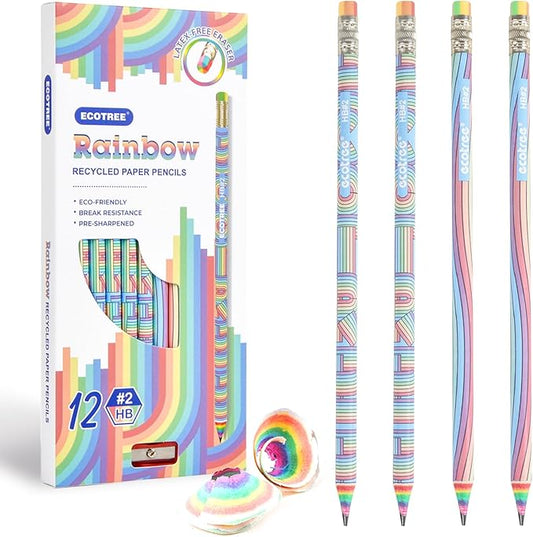 ECOTREE Pencils #2 Pre-Sharpened Pencils for Kids Cute Rainbow Pencil Number 2 Pencil for School, Writing, 12 Count