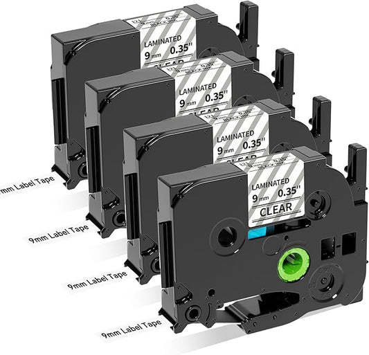Wonfoucs TZe-121 Clear Label Maker Tape Replace for Brother P-Touch 9mm 0.35" Laminated TZ Tape TZe121 TZ-121 TZ121 Work with Brother Label Printer PTD210 PTD220 PTD202 PTD200 PTH110, 8m, 4-Pack