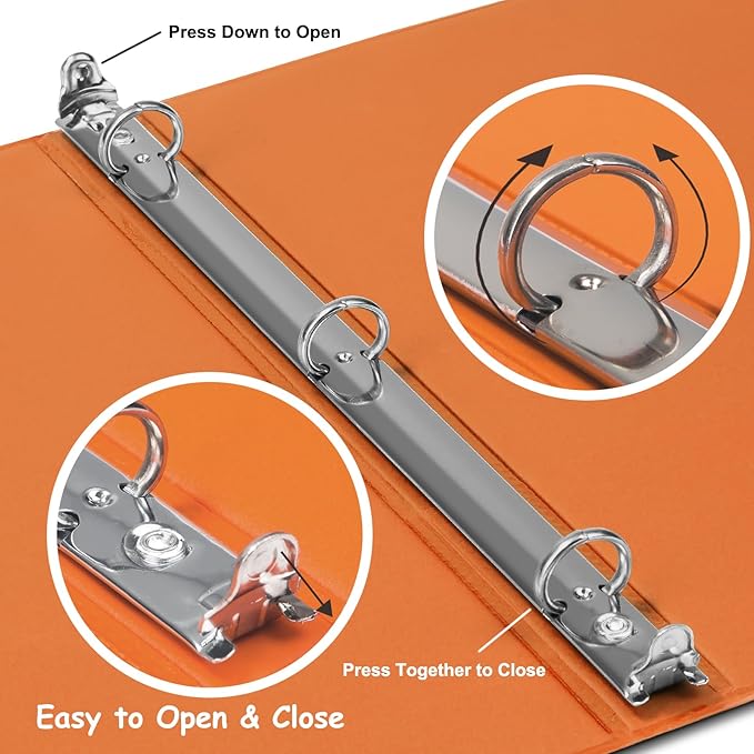 COMIX 3 Ring Binder 1/2 inch with Clear View Cover, 0.5" View Binder Holds 100 Sheets of US Letter Size Paper, 6 Pack (Orange)