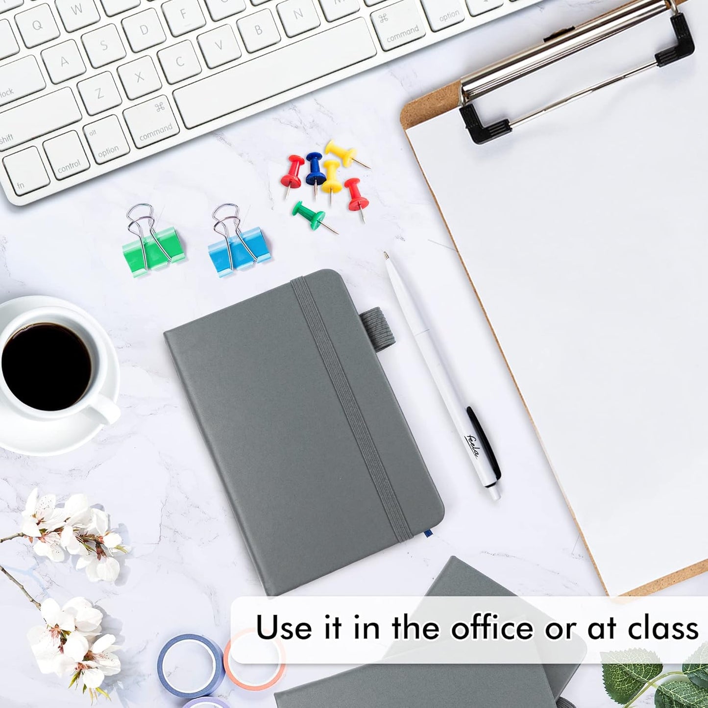 feela 3 Pack Pocket Notebook Journals with 3 Black Pens, A6 Mini Cute Small Journal Notebook Bulk Hardcover College Ruled Notepad with Pen Holder for Office School Supplies, 3.5”x 5.5”, Gray