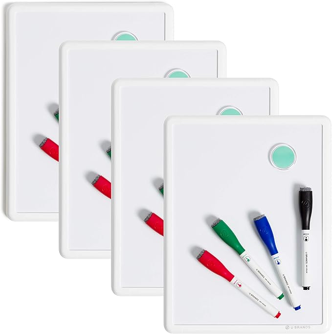 U Brands Contempo Magnetic Dry Erase Board Bundle, 8.5”x11”, White Modern Frame, includes 4 Boards, 16 Markers and 4 Magnets