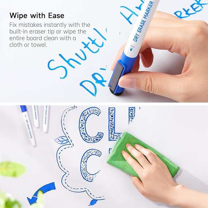 Shuttle Art Blue Dry Erase Markers, 60 Pack Magnetic Whiteboard Markers with Erase,Fine Point Dry Erase Markers Perfect For Writing on Whiteboards, Dry-Erase Boards,Mirrors for School Office Home