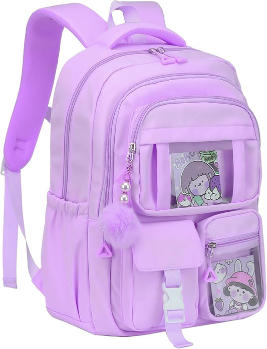 School Backpack for Girls, 15.6 Inch Laptop School Bags for Middle School Students-Kindergarten Elementary College Backpacks,Large Backpack for Teen Girl Students Casual Travel Daypacks-Purple