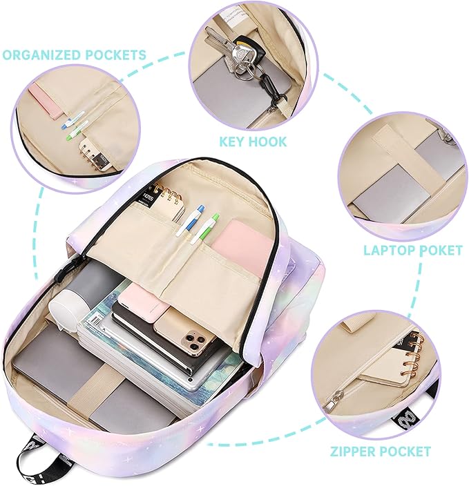 Lohol Galaxy Backpack for School Travel, Lightweight BookBag for Girls Kids