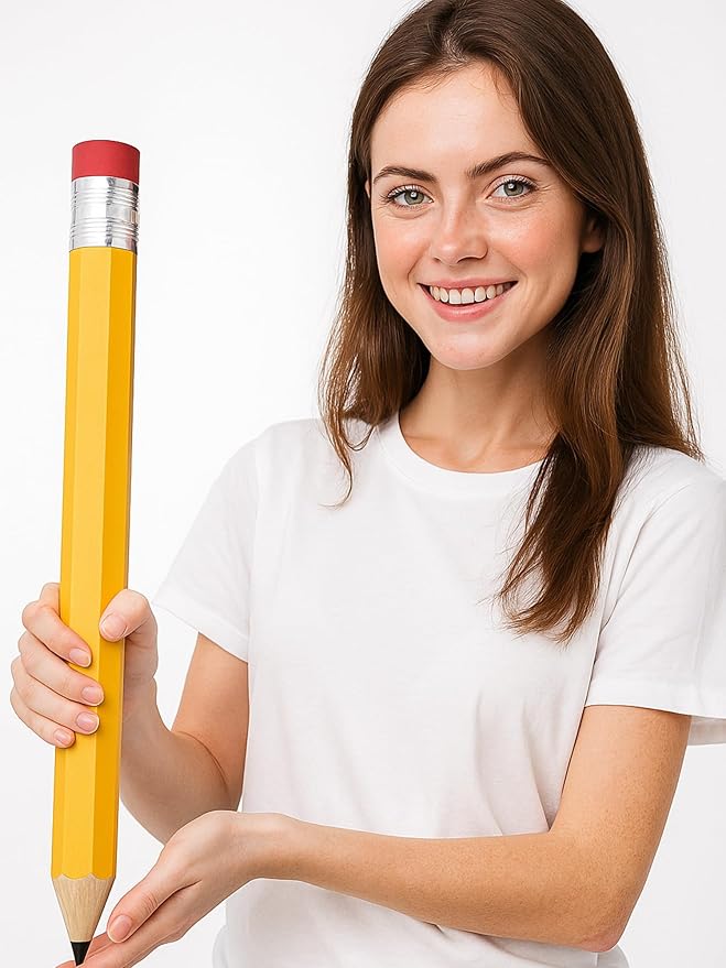 Leinuosen 3 Pcs Wooden Jumbo Pencils for Prop Gift Decor 14 Inch Giant Big Large Funny Novelty Comically Yellow Pencil with Eraser for School Office Party Favors