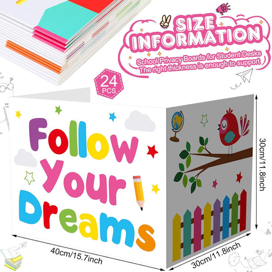 Honoson 24 Pcs Bulk Inspirational Privacy Folders for Students Cardboard Test Privacy Boards Motivational Words Desk Dividers Shield for Classroom School Study Supplies, 6 Styles(Energetic)