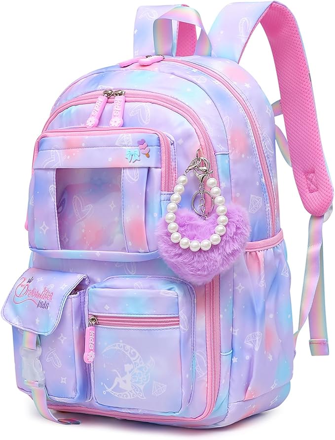 Sweet Girls Backpack - Stylish Splash-resistant School Bag with Multiple Pockets & Trendy Laptop Compartment（17inch Purple）