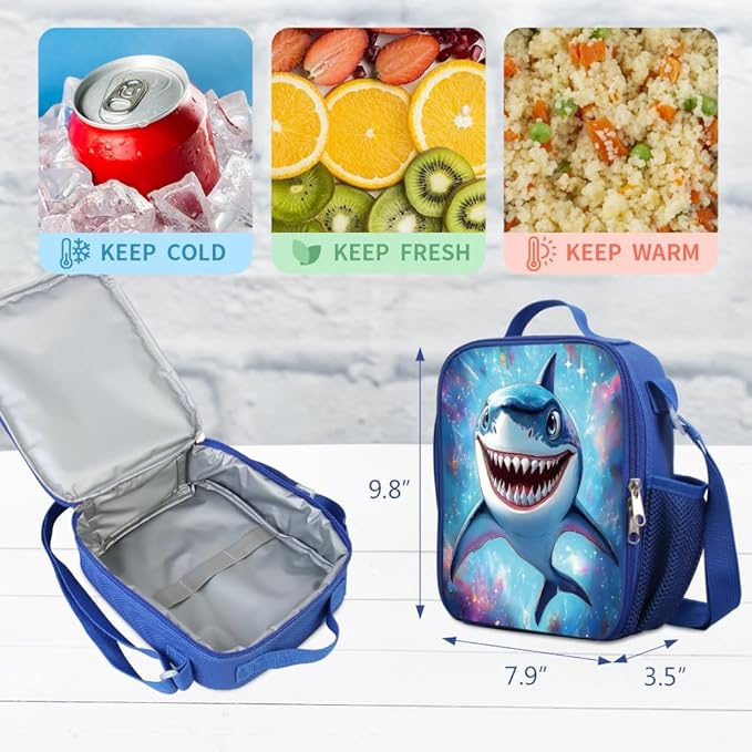 Kids Backpack, 3D Reflective Cartoon, 600D Polyester & Dual Zippers, 17" Bookbag with Ergonomic Design for boys & girls age 6-18, Shark Space Style for school Children Kids