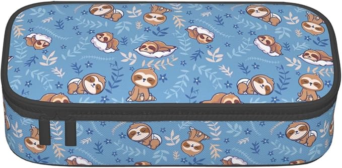 Cute Sleep Sloth Large Pencil Case With Zipper Compartments Stationery Pencil Bag For Kids Teens Students School Supplies