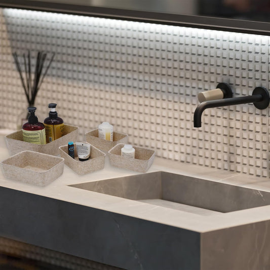 Welaxy 5-piece Drawer organizers dividers storage bins deep storage bin aesthetic wabi-sabi Scandinavian-chic storage bin hygge sleek minimalist lifestyle gifts (Oatmeal)