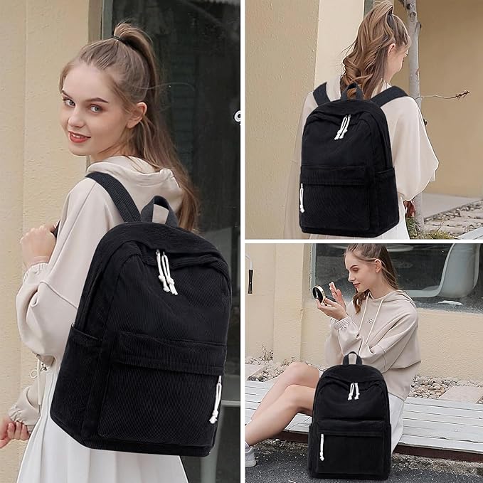 School Backpack for Teens Large Corduroy Bookbag Lightweight 15.6 inch Laptop Bag for Girls Women Casual High School College