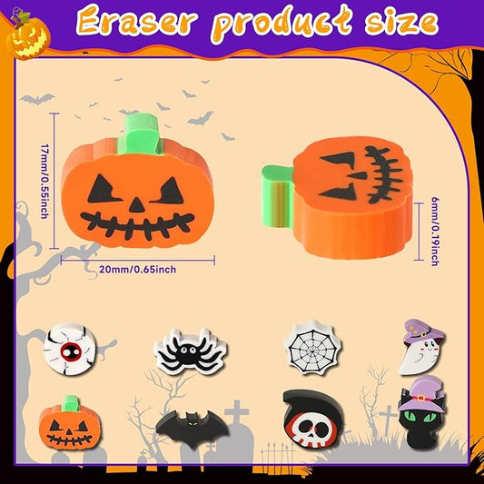 JULMELON 72PCS Halloween Party Favors Set,36PCS Halloween Pencils with 36PCS Ghost Pumpkin Skeleton Bat Spider Erasers, Wooden Pencils for Kids School Classroom Office Party Reward Supplies