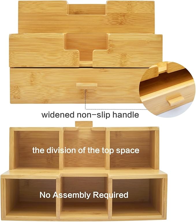 Bamboo Desk Organizer - Makeup & Pen Storage with Drawer & Pencil Holder for Office Organization