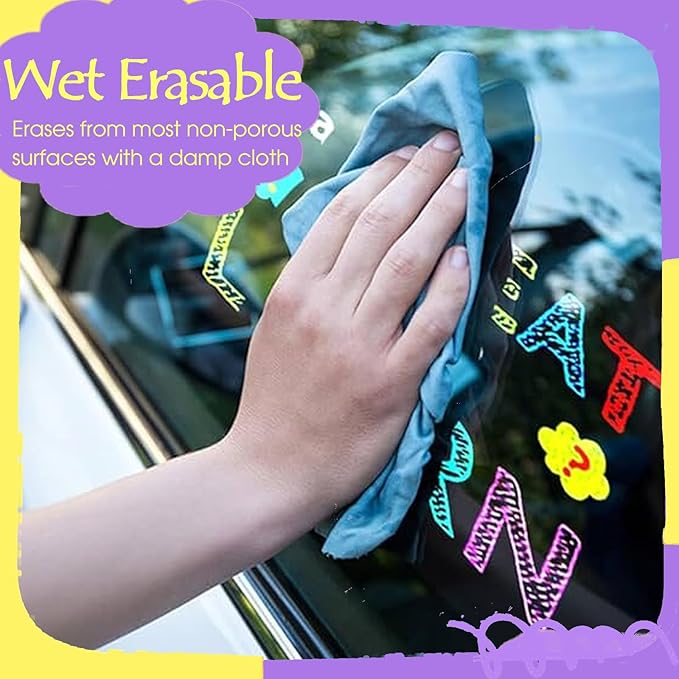 Window Chalk Markers for Cars Glass Washable, 8 Colors Metallic Jumbo Liquid Chalk Marker Pens with 10mm 3 in 1 Nib Wide Tip, Chalkboard Markers Car Window Paint Pen for Auto, Mirror, Poster