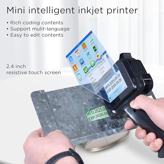 Handheld Inkjet Printer with 42ml Quick-Drying Ink Cartridge, 0.5 Inch Nozzle Ink Jet Coding Machine for EXP Date/Batch Number/QR Code/Barcode/Logo/Text (ZM-C12mini) (Black)