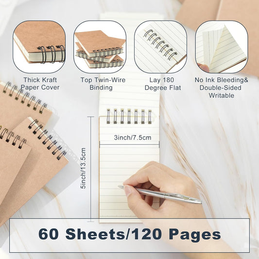 Tenceur 54 Pcs Mini Spiral Notebook 3" x 5" Top Bound Small Spiral Notepads Pocket Notebook Spiral Memo Pads 120 Pages Sketchbook College Ruled Journals for Kids Home Office School (Brown)