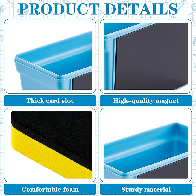 Boao Magnetic Dry Erase Marker Holder 10 Pcs Colorful Magnetic Markers Set with Eraser Whiteboard Plastic Pen Cup for Back to School Classroom Organization Supplies Refrigerator Accessories(Simple)