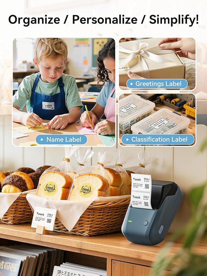 NIIMBOT B1 Label Maker Machine with Tape, 2 Inch Portable Label Printer, Bluetooth Thermal Label Printer with Multiple Templates for Small Business,Office,Home,School (Blue, 1 Printer+1 Roll Label)