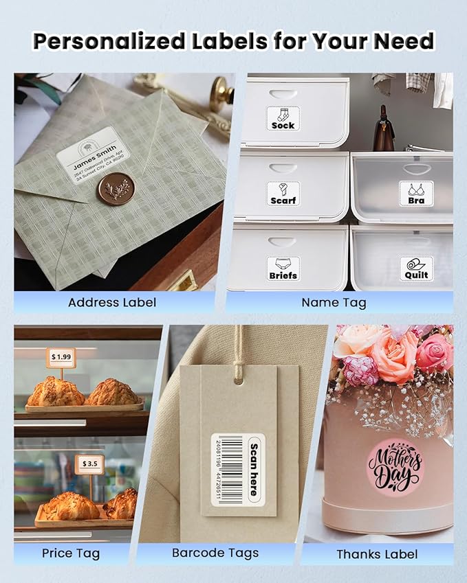 Label Makers, Label Maker Machine with Tape, Bluetooth Label Maker, Portable Thermal 2 Inch Label Printer for Small Business, Barcode, Address, Logo, Clothing, Sticker Printer for Phones & PC