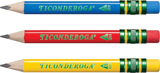 Ticonderoga My First Short Triangular Wood-Cased Pencils, #2 HB Soft, With Erasers, Primary Colors, 12 Count