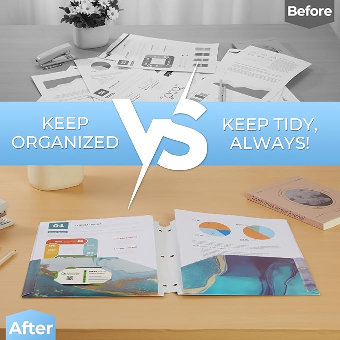 6 Pack Marble Design File Folders with Pockets - Plastic Folder with 2 Pockets & a Business Card Holder, Durable File Folders for Documents, School, Office & Home (Folder with Pockets)