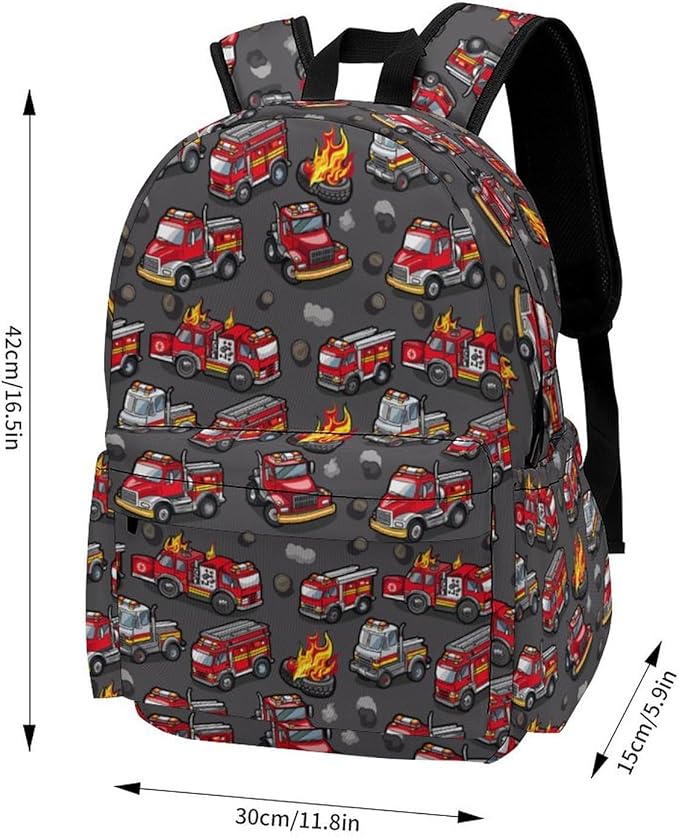 17 Inch Laptop Backpack Cartoon Fire Fighting Trucks Teen Girls Boys School Backpack Bags Travel Bookbag Back Pack Outdoor Daypack for Women Men