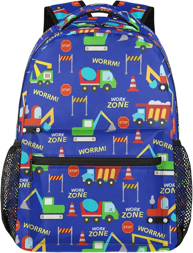 Kids Backpack for Boys Girls - School Bags for Primary Middle High School College Waterproof Casual Daypack Bookbag Lightweight Laptop Travel Backpack (Construction Trucks)