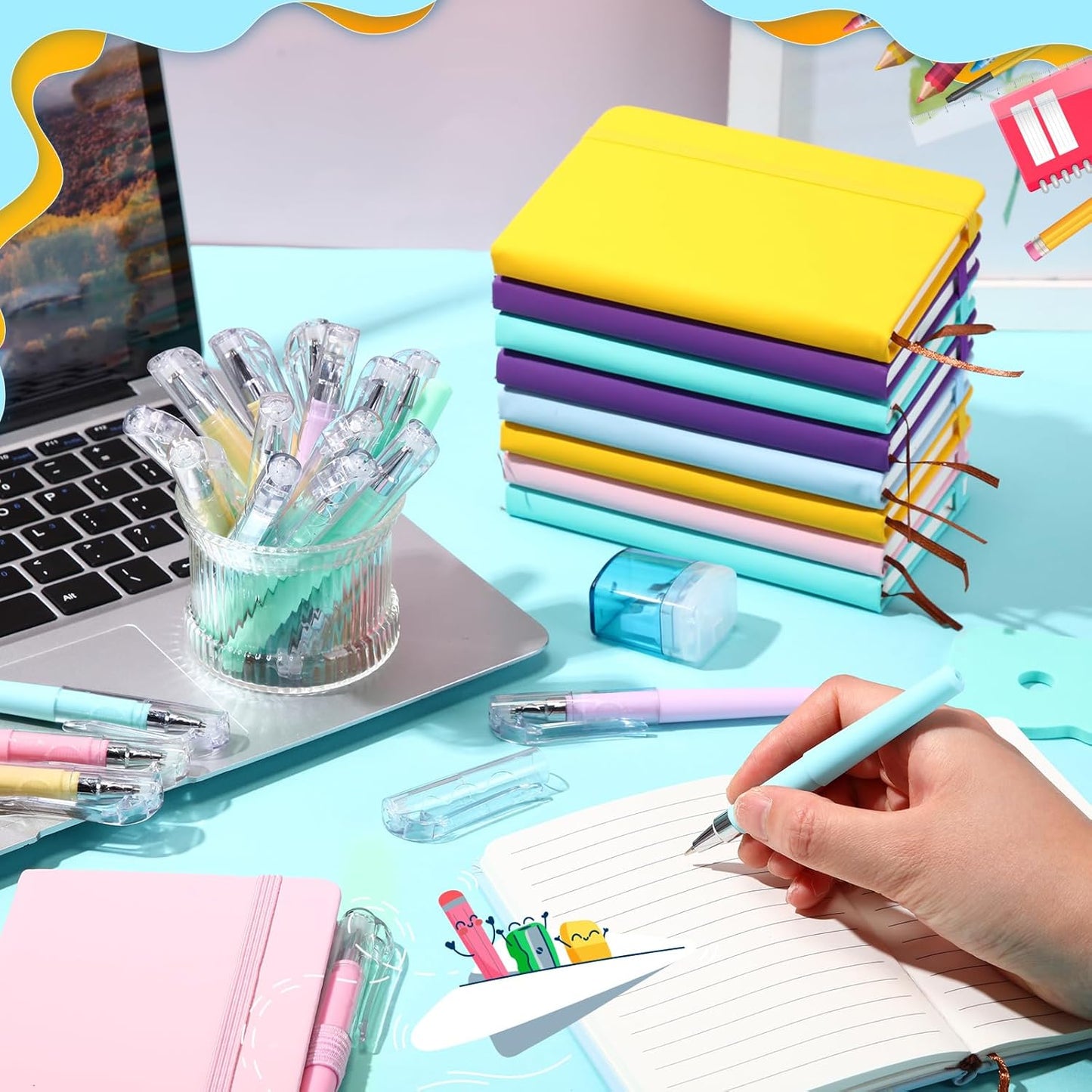 Sayglossy 25 Pack Pocket Small Notebook Journals with Pen 5.6'' x 3.7'' Mini Journaling Notepads A6 Ruled Journals Hardcover Lined Notebook Bulk with Pen Holder for Office School Memo(Macaron Colors)