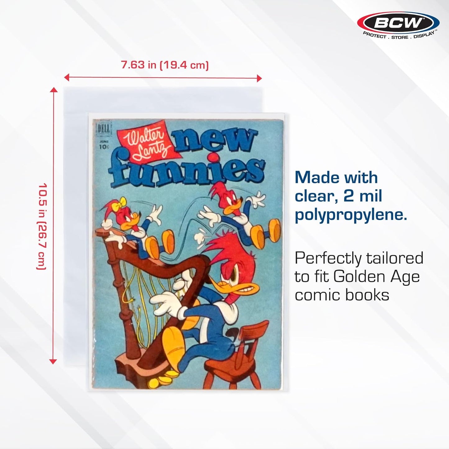 BCW Thick Golden Age Comic Bags - 100 ct | Crystal Clear, Acid-Free Protection, Polypropylene Sleeves | Comic Bags for Secure Storage of Standard Golden Comics Collection