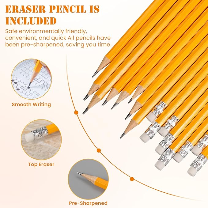 Pencils Pre-Sharpened #2 Pencil with Erasers, Yellow,7.5in 1200 Pack