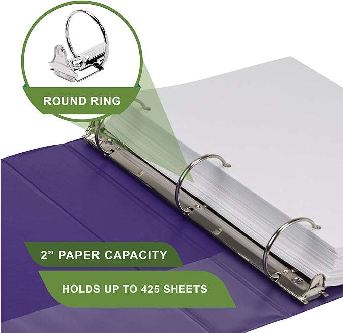 Samsill Plant-Based 2 Inch Durable Round Ring, Made in USA, View Binder, Eco-Friendly, USDA Certified Biobased, Purple