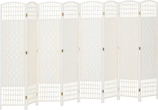HOMCOM 8 Panel Room Divider, Folding Privacy Screen, 5.6' Room Separator, Wave Fiber Freestanding Partition Wall Divider, White
