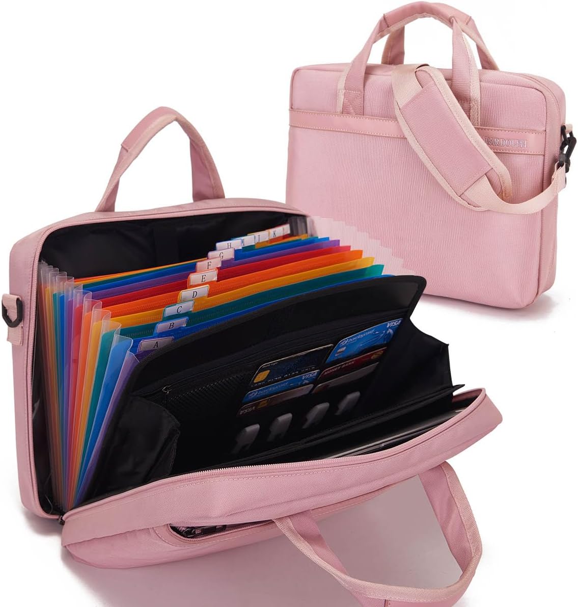 BARDOLPH Accordian File Organizer with Handle,12 Pocket Expanding File Folder with Zipper,File Folder Organizer with Multi Pockets Heavy Duty Accordian File Organizer (Pink)