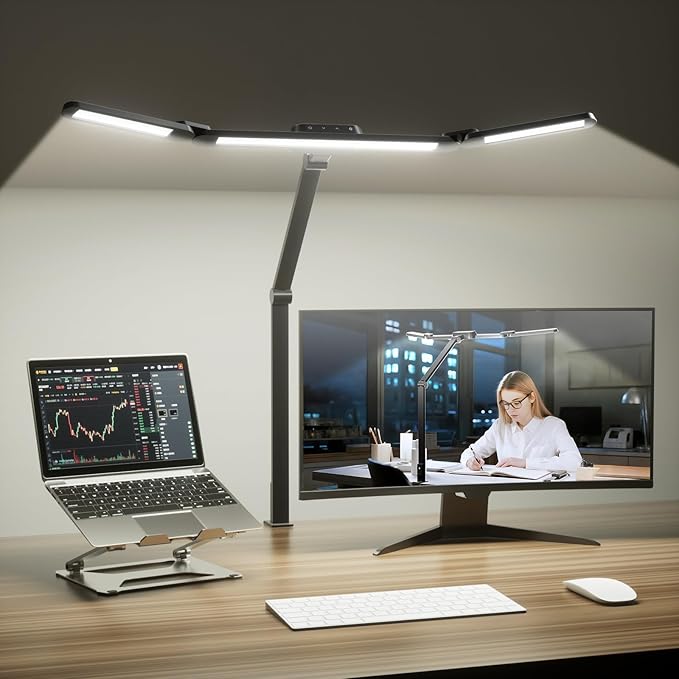 Honeywell LED Desk Lamp with Clamp, HJ3 Sunturalux Architect Desk Lamp for Home Office, Eye-Caring Computer Desk Light 22W 4 Color Modes Clip on Light Stepless Dimming Task Lamp for Working Workbench