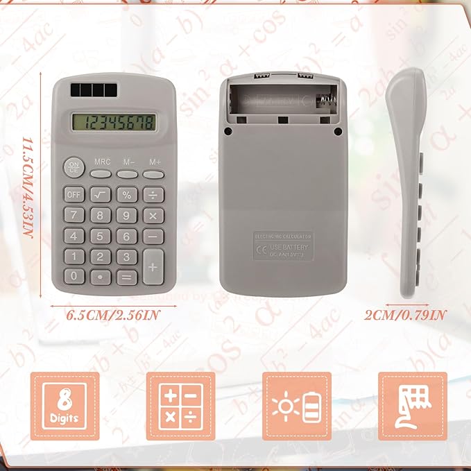 36 Pcs Pocket Size Solar Calculators Bulk for Classroom Mini Basic Calculator Solar Battery Dual Power 8 Digit Display for Kids Student School Office Accounting Tool