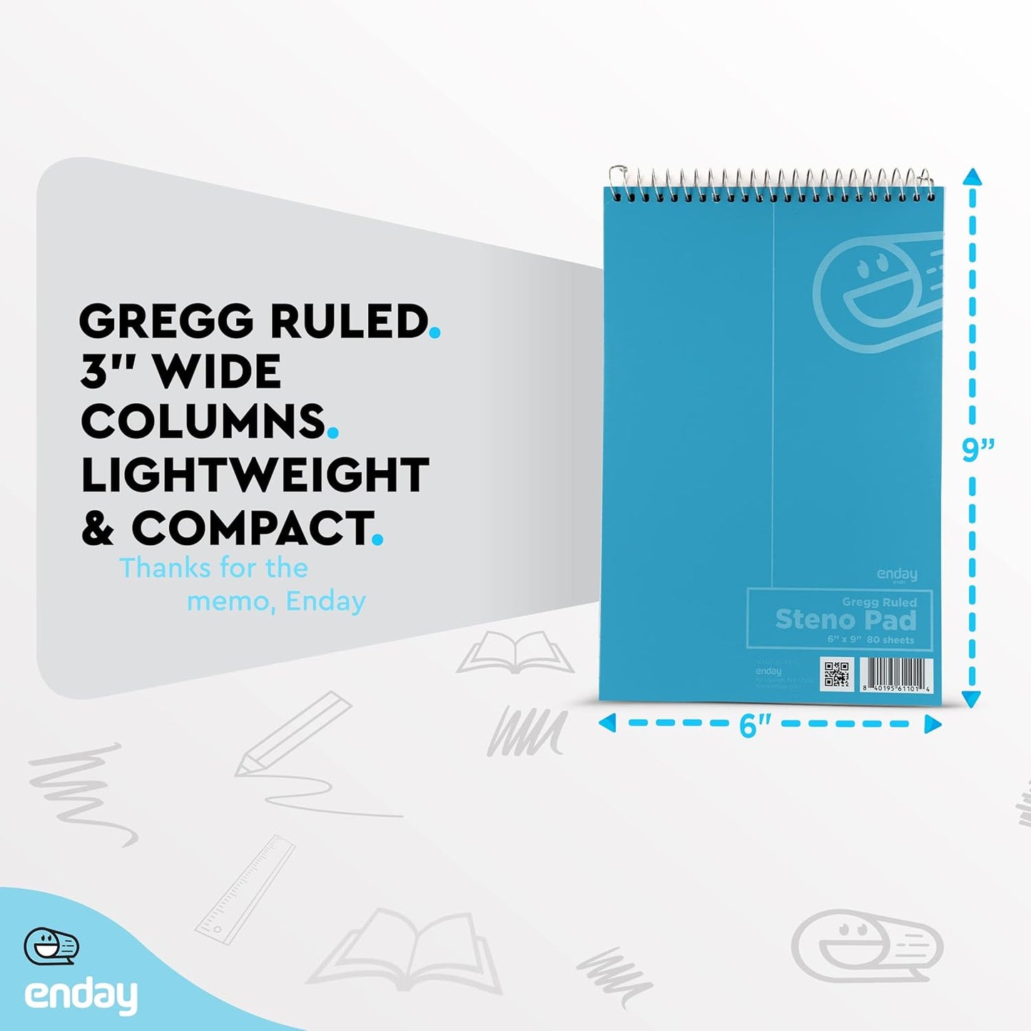 Enday Steno Pads Spiral 6 x 9 inches, Gregg Rule White Paper, 80 Sheets Steno Notebook for writing in Pink, Purple, Green, Blue, Red, Grey, Color May Vary (3 Pack)