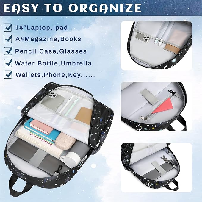 Lohol Galaxy Backpack for School Travel, Lightweight BookBag for Girls Kids