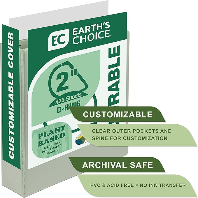 Samsill Plant-Based 2 Inch Durable D-Ring, Made in USA, View Binder, Eco-Friendly, USDA Certified Biobased, Single, Dusty Green