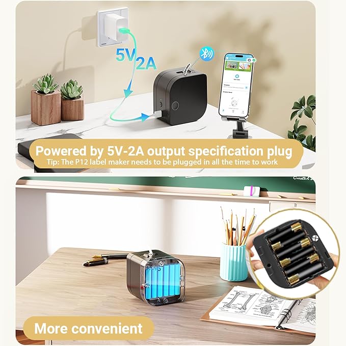 Phomemo P12 Label Maker Machine with Tape, Bluetooth Small Thermal Label Printer with Multiple Templates Mini Label Maker for Home, Kitchen, Organization, Office, Black