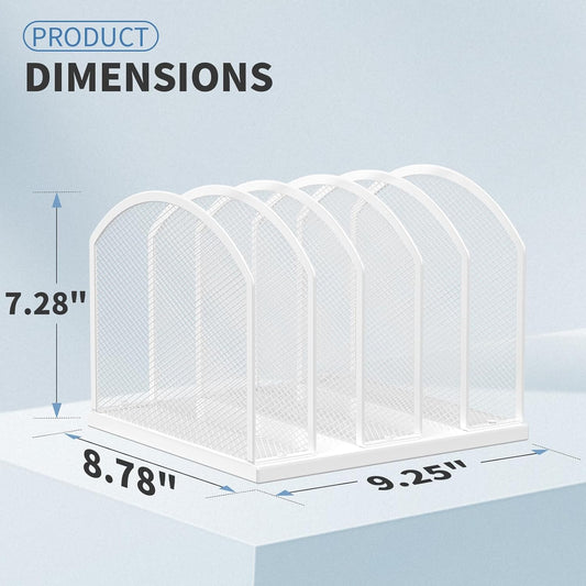 5-Section Vertical Desktop Organizer, 5-Section Mesh File Folder Stand Sorter for Office Home Classroom Organization (1, White)