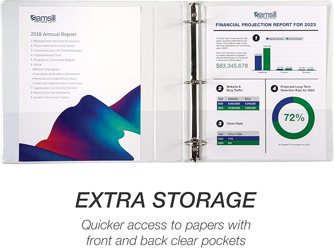 Samsill Durable 1.5 Inch Binder, Made in The USA, Round Ring Customizable Clear View Binder, White, 12 Pack (MP128457)