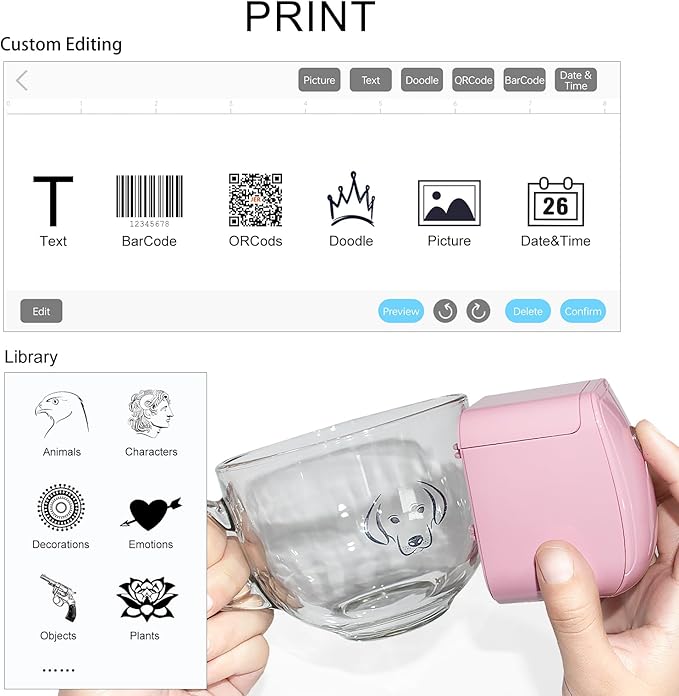 Mini Portable Handheld Temporary Tattoo Printer for iOS & Android APP Label Qrcode Barcode Printer (Pink)