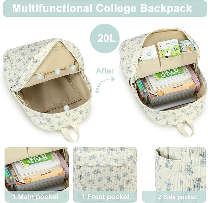 School Backpack for Teens Large Corduroy Bookbag Lightweight 15.6 inch Laptop Bag for Girls Women Casual High School College