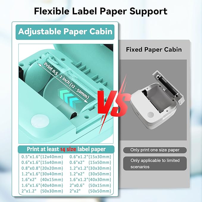 Label Maker Machine with Tape - 14 Sizes (0.47-2") Bluetooth Thermal Label Printer, Mini Sticker Maker for Home,Office,Organization, Portable Sticker Printer Print Pod for Phones(Light Blue)