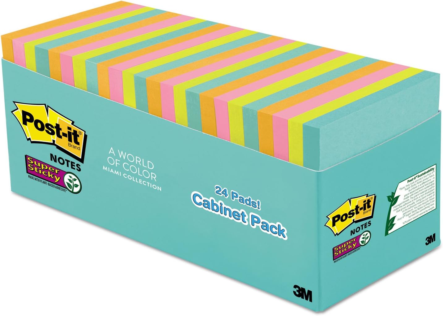 Post-it Super Sticky Notes, 24 Sticky Note Pads, 3 x 3 in., School Supplies, Office Products, 2X The Sticking Power, Supernova Neons Collection