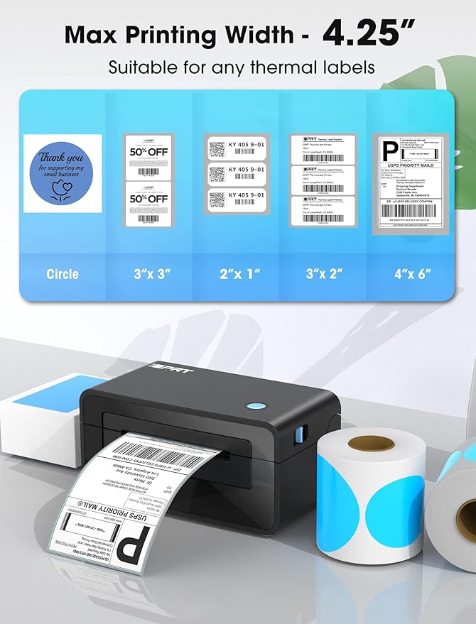 iDPRT Bluetooth Thermal Shipping Label Printer for Phone, 4x6, Supports Windows/Mac/iOS/Android, Ideal for Small Business and Shipping Packages